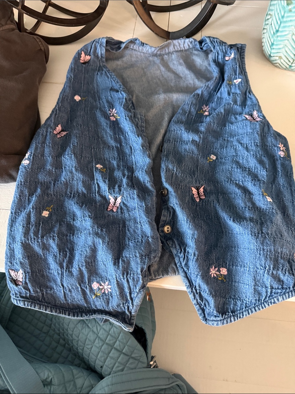 Blue Embroidered Butterfly Women's vest
